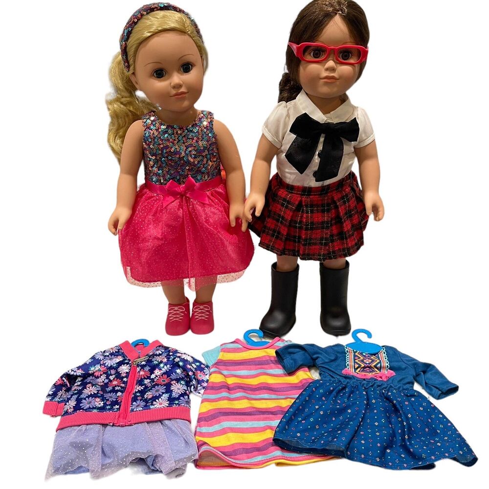 My Life Doll Lot of 2 school girl Pink sequin dress extra outfits 18”